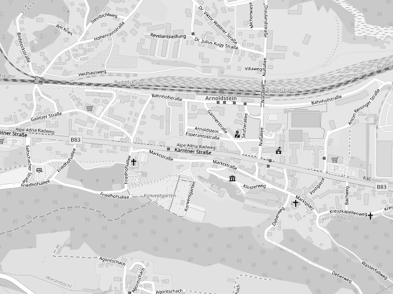 Kartenausschnitt von Arnoldstein mit der Lage der Praxis an der Kärntner Straße